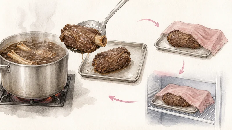 Beef Boat Noodles, step 6: Remove and chill the tender shank.