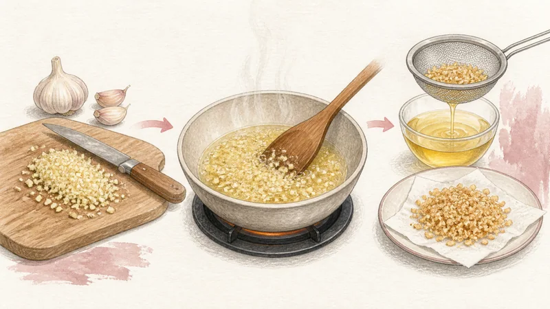 Beef Boat Noodles, step 8: Make crisp garlic oil.