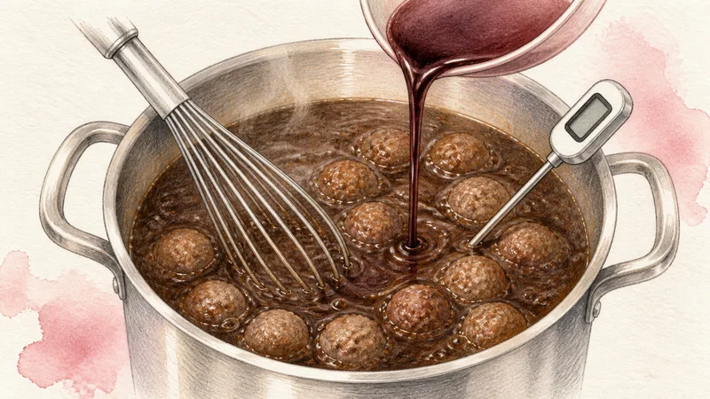 Beef Boat Noodles, step 13: Heat beef balls and finish the blood broth.