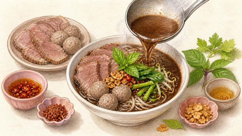 Beef Boat Noodles, step 14: Build small intense bowls.