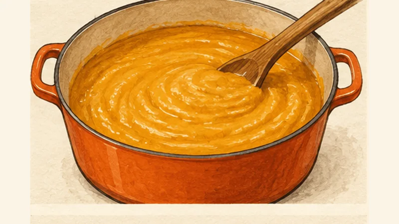 Bobó de Camarão, step 5: Simmer the purée.