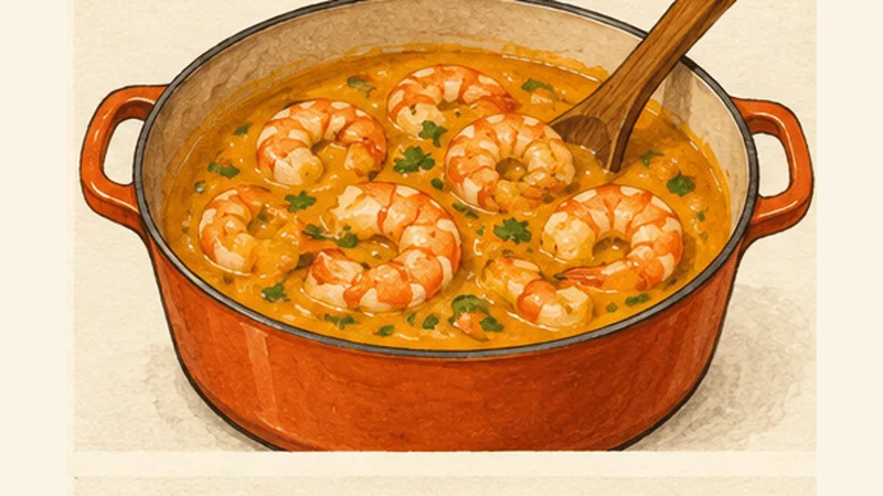 Bobó de Camarão, step 6: Cook the shrimp gently.