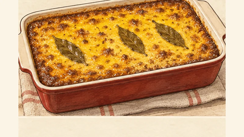Cape Malay Bobotie with Yellow Rice, step 5: Add the egg custard and bake.