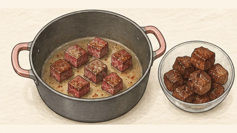 Boeuf Bourguignon, step 3: Brown in uncrowded batches.