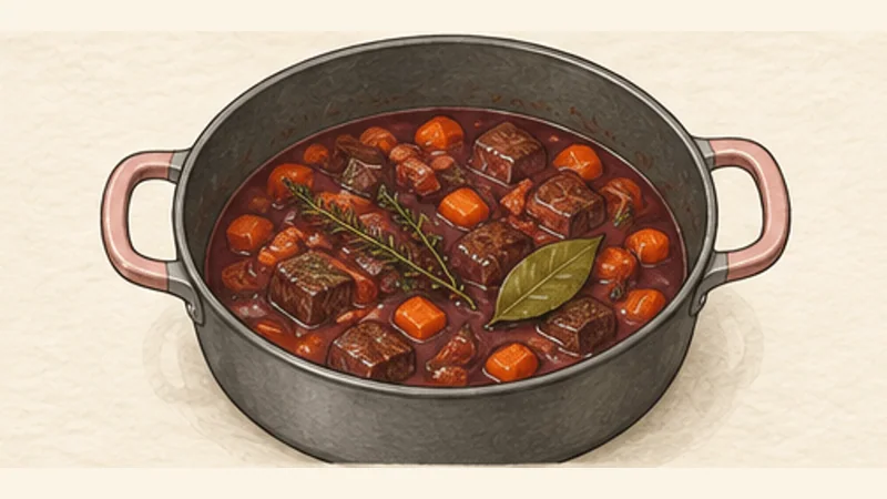 Boeuf Bourguignon, step 5: Deglaze and return the meat.