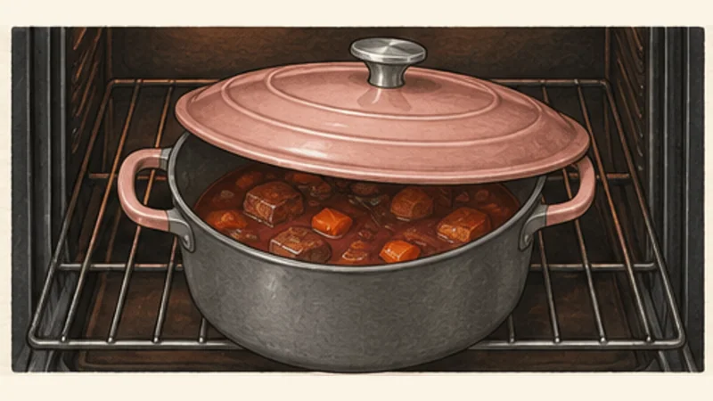Boeuf Bourguignon, step 6: Braise gently in the oven.