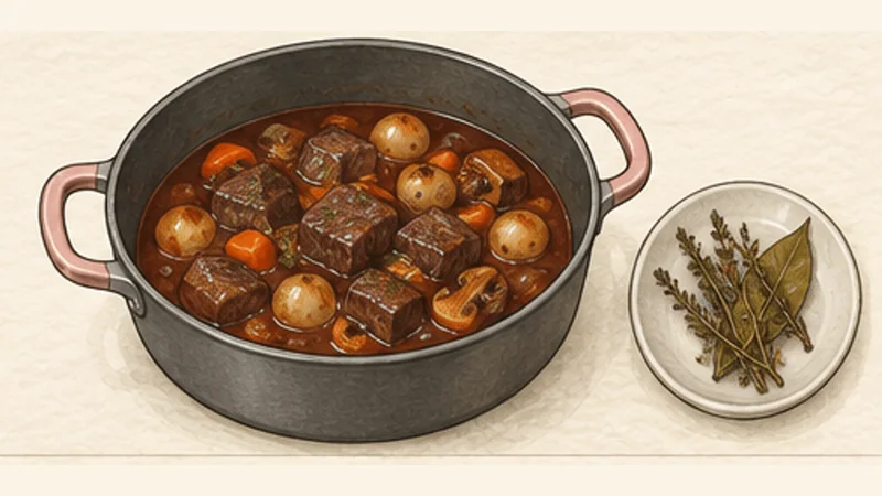 Boeuf Bourguignon, step 9: Check tenderness and finish the sauce.