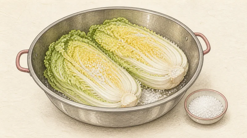 Bossam with radish salad, step 1: Salt the napa leaves.