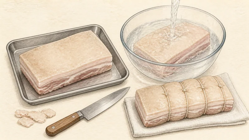 Bossam with radish salad, step 5: Shape and rinse the pork.