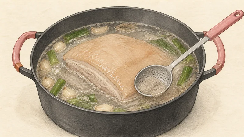Bossam with radish salad, step 7: Set the pork in boiling liquid.