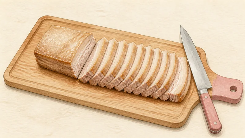 Bossam with radish salad, step 11: Slice across the block.