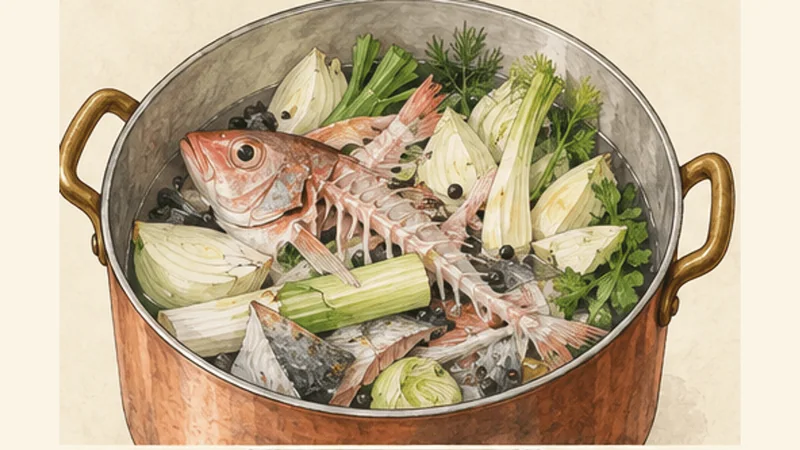 Marseille Bouillabaisse with Rouille, step 1: Build the fish stock.