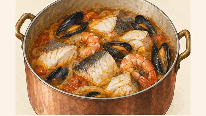 Marseille Bouillabaisse with Rouille, step 5: Poach the fish gently.