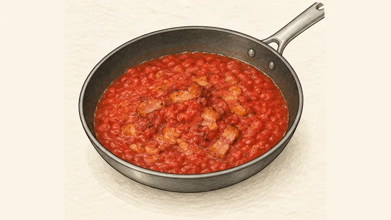 Bucatini all’Amatriciana, step 2: Build the tomato sauce.