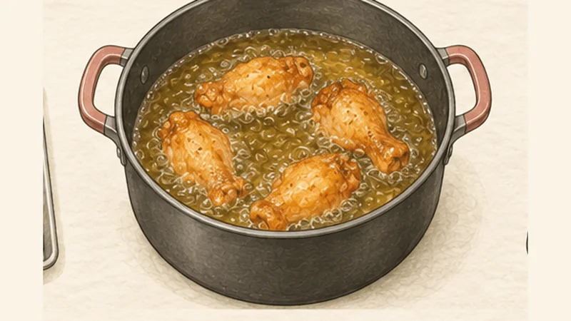 Buffalo Wings, step 5: Fry the wings in batches.