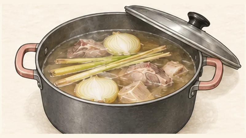 Huế Beef and Pork Noodle Soup, step 2: Start the lemongrass broth.