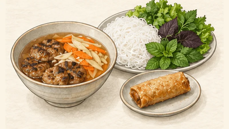 Hanoi Grilled Pork with Noodles (Bún Chả), step 9: Serve pork in the dipping bowls.