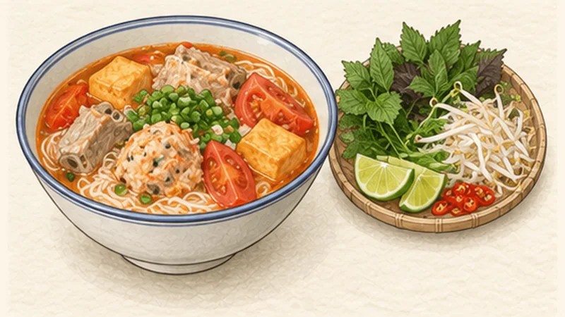 Crab and Tomato Noodle Soup (Bún Riêu), step 9: Ladle without breaking the crab.