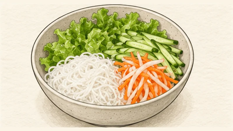 Grilled Pork Noodle Bowls (Bún Thịt Nướng), step 5: Cook noodles and arrange the greens.