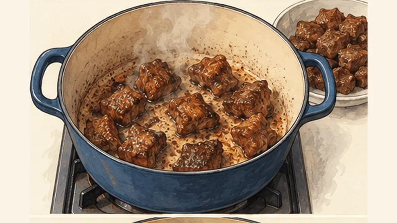 Durban Mutton Bunny Chow, step 1: Brown the mutton.