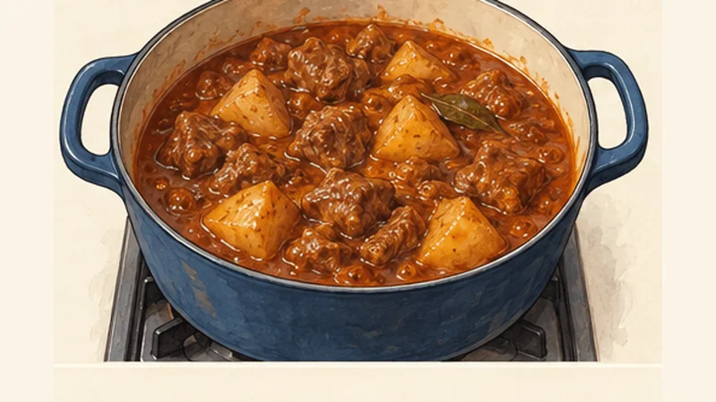 Durban Mutton Bunny Chow, step 4: Add potatoes and finish the curry.