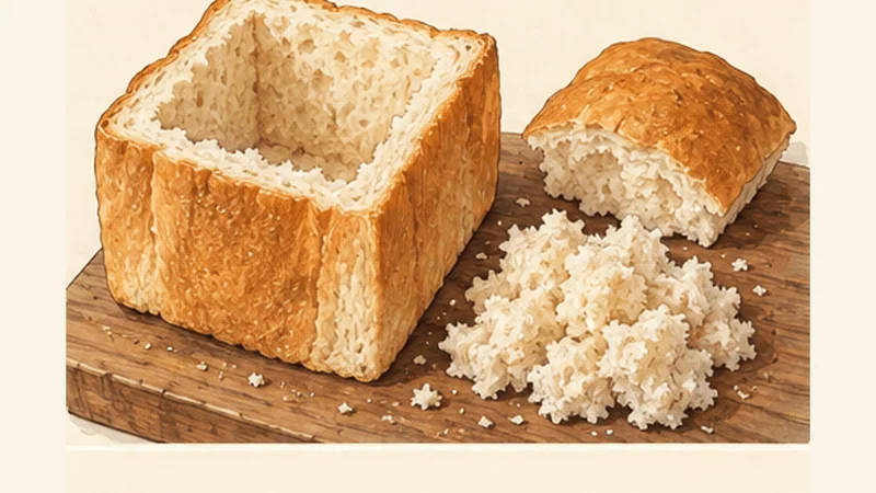 Durban Mutton Bunny Chow, step 5: Hollow the bread quarters.