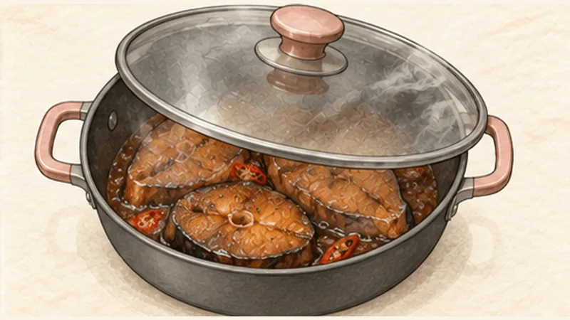 Cá kho tộ — caramel-braised fish, step 5: Braise gently.