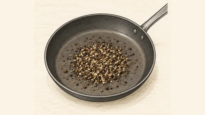 Cacio e Pepe, step 1: Toast and crush the pepper.