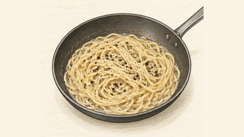 Cacio e Pepe, step 3: Finish with pepper water.