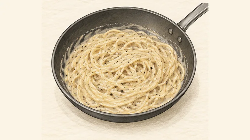 Cacio e Pepe, step 4: Emulsify the Pecorino.