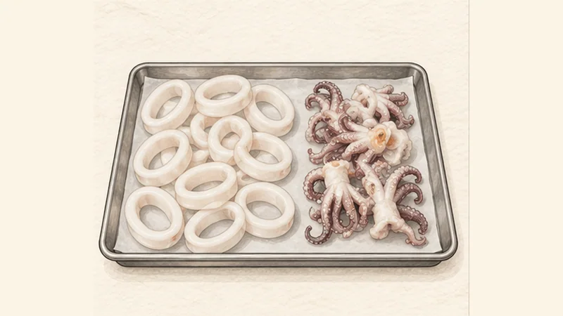 Calamares a la Romana, step 1: Cut and dry the squid thoroughly.