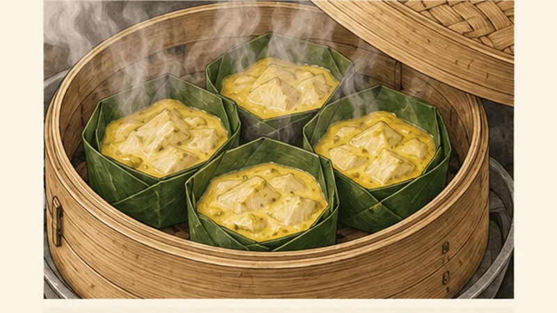 Cambodian Fish Amok (Amok Trey), step 5: Steam until set.