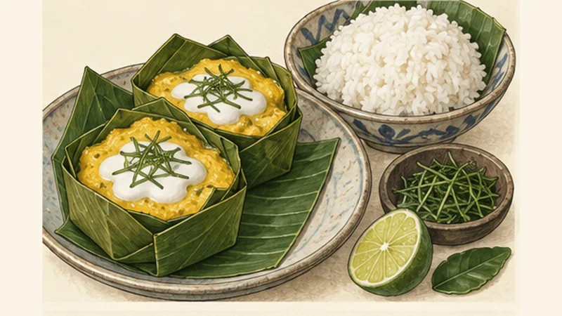 Cambodian Fish Amok (Amok Trey), step 6: Garnish and serve.