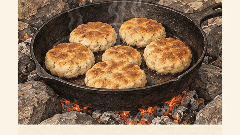 Métis-Style Campfire Bannock, step 5: Cook slowly until golden.