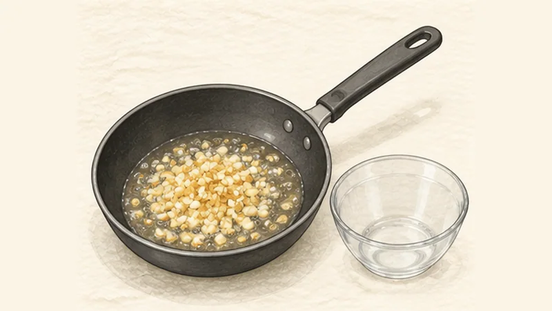 Canh chua cá — sweet-sour fish soup, step 3: Make golden garlic oil.
