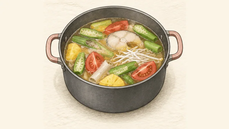 Canh chua cá — sweet-sour fish soup, step 5: Cook the vegetables without breaking the fish.