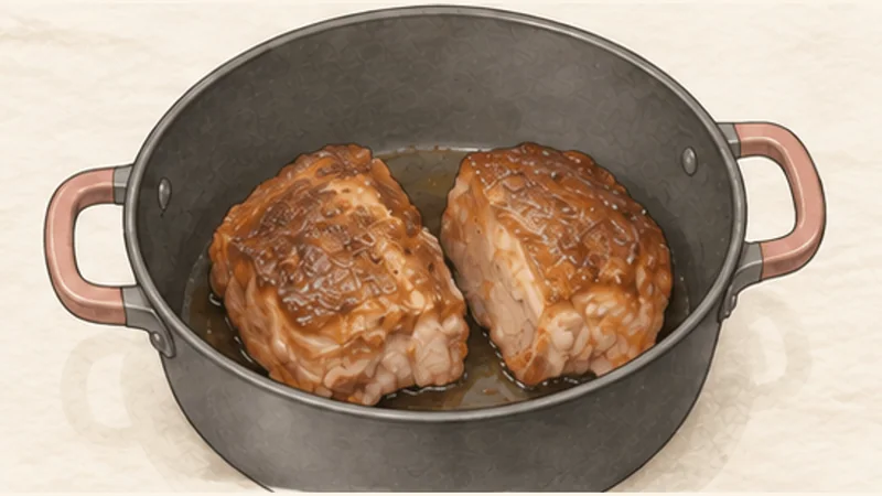 Cao Lầu — Hội An Pork Noodles, step 2: Sear the large pieces.