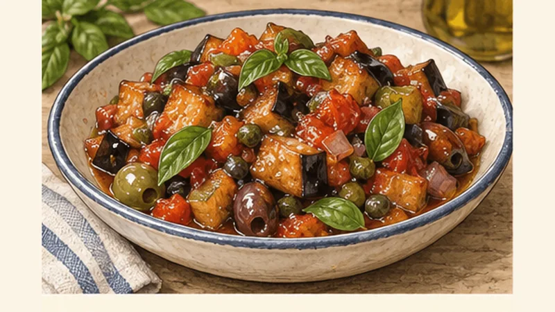 Sicilian Caponata (Sweet-and-Sour Eggplant), step 6: Cool and finish with basil.