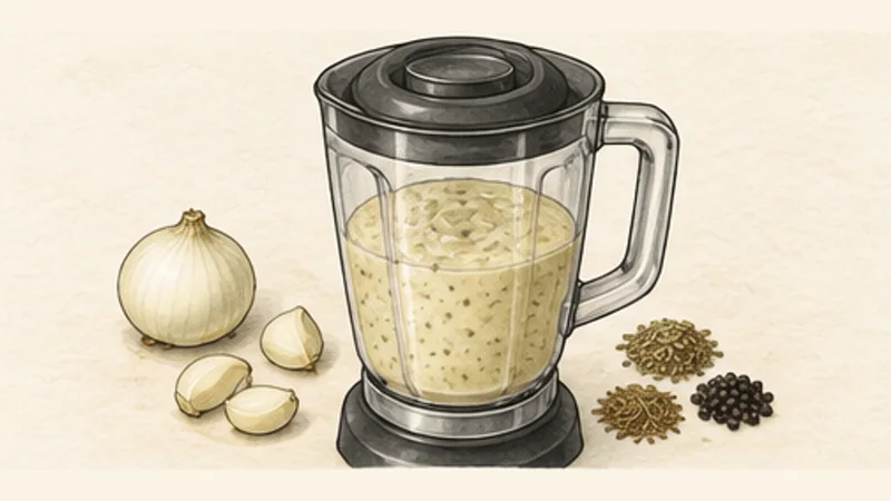 Carnitas, step 1: Blend the aromatic base.