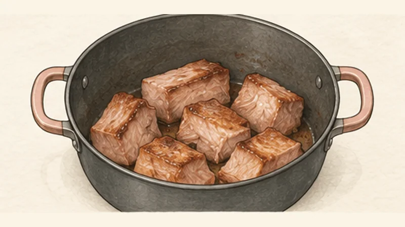 Carnitas, step 3: Brown the pork lightly.