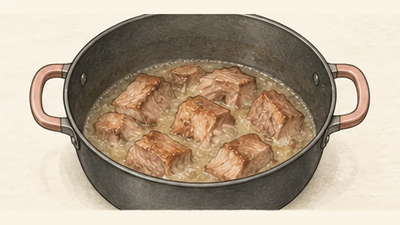 Carnitas, step 5: Simmer slowly.