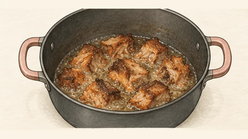 Carnitas, step 7: Fry in the rendered fat.
