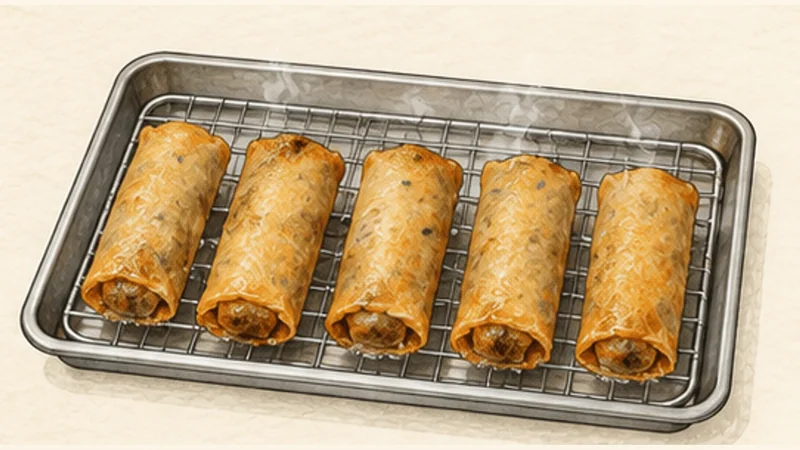 Chả Giò — Crispy Spring Rolls, step 6: Drain between frying stages.