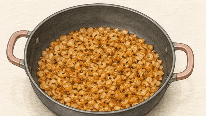 Chana Masala, step 3: Brown cumin and onion.
