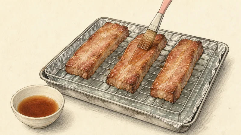 Cantonese char siu (barbecue pork), step 5: Baste at the lower heat.