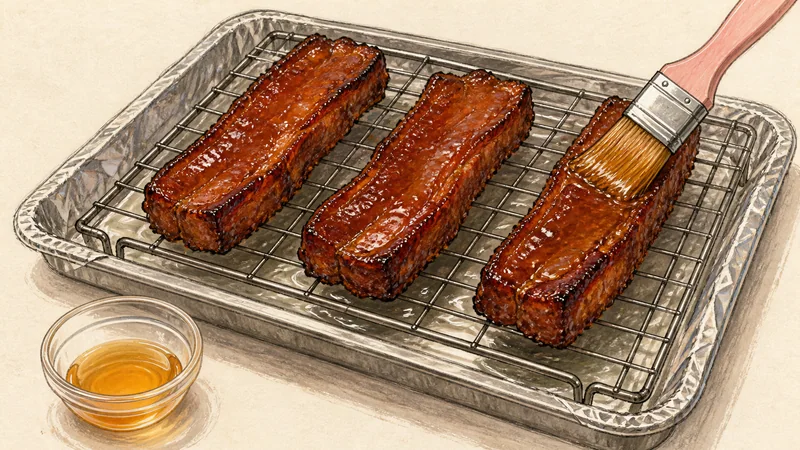 Cantonese char siu (barbecue pork), step 6: Lacquer with honey.