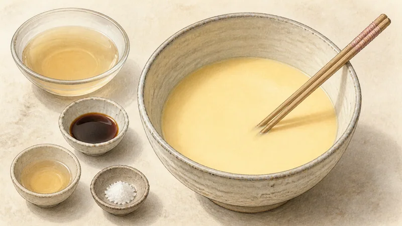 Silky mushroom and mitsuba chawanmushi, step 2: Mix the custard.