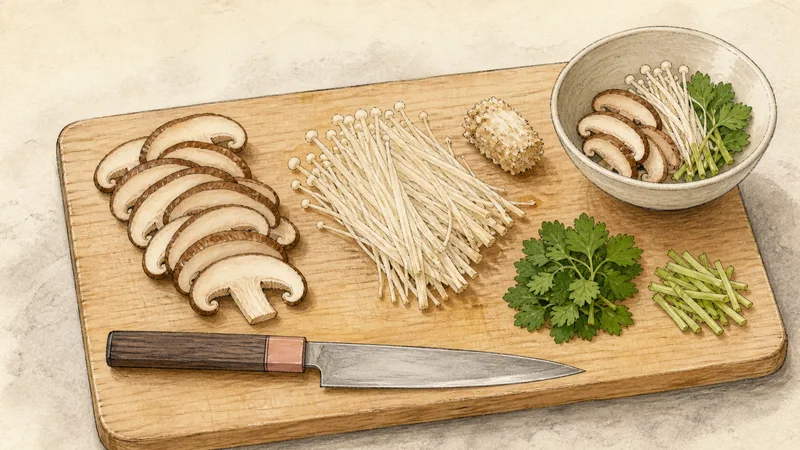 Silky mushroom and mitsuba chawanmushi, step 4: Prepare the mushrooms.