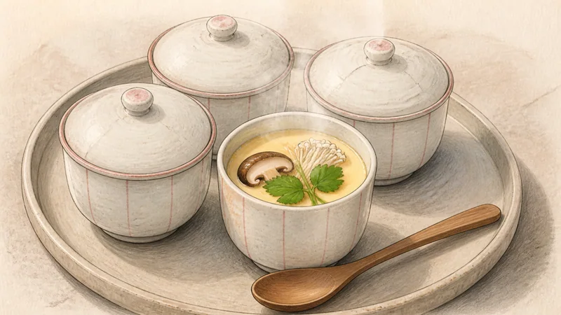 Silky mushroom and mitsuba chawanmushi, step 8: Rest and serve warm.