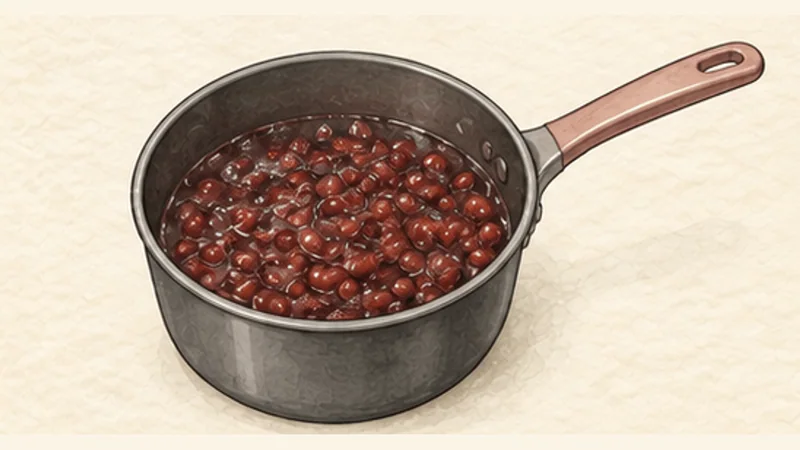 Chè ba màu — three-colour iced dessert, step 4: Sweeten the red beans.